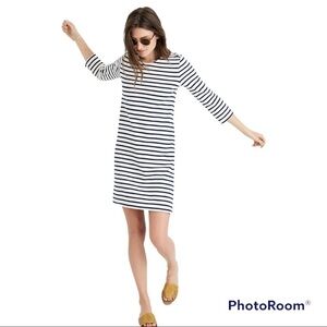 Madewell Navy Striped Stretch Cotton Knit Dress S